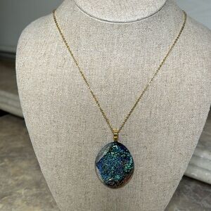 Dichroic fused glass pendant with chain